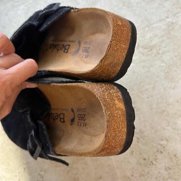 Birkenstock Boston Black Suede Clogs Size Women 10 Men 8 Adjustable Strap - Picture 7 of 10